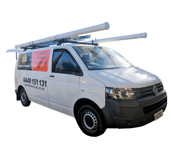 Photo shows work van from SA Power Electrical